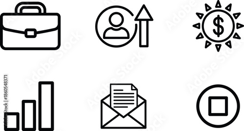 business icons set including briefcase graph chart email