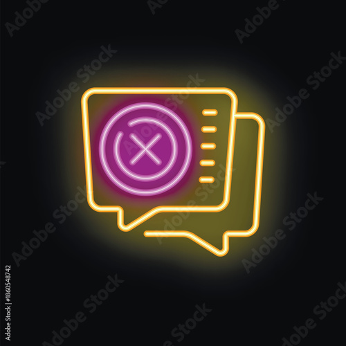 Neon sign showing a speech bubble with a cross sign, evoking the concept of forbidden conversation