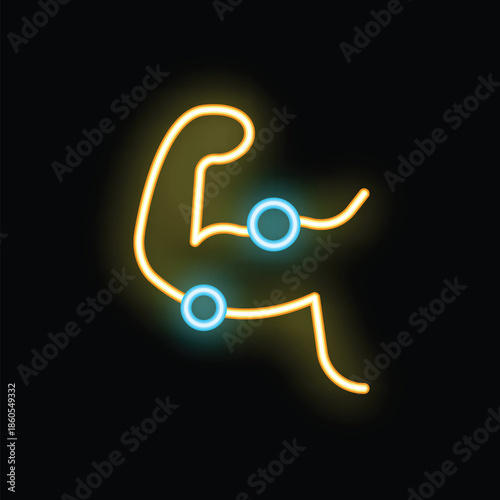 Glowing neon sign representing a strong muscle flexing biceps on a black background