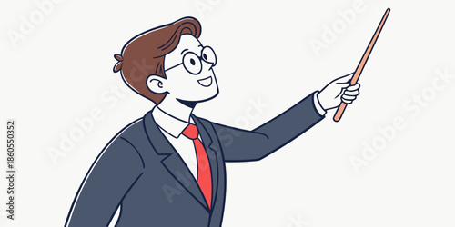 Businessman or teacher pointing with stick vector illustration