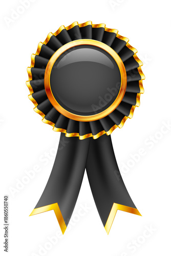 Obraz na plátne Luxury black and gold award ribbon rosette badge for winner certification, premi