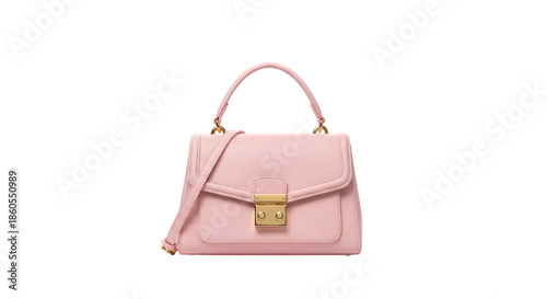 Pink leather handbag isolated on transparent background
