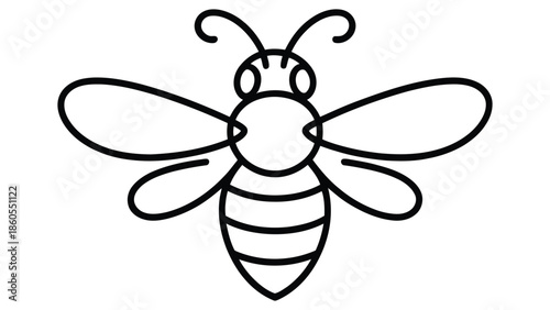 Cute bee outline illustration in simple hand drawn doodle style isolated on white background for kids coloring book icon or logo design