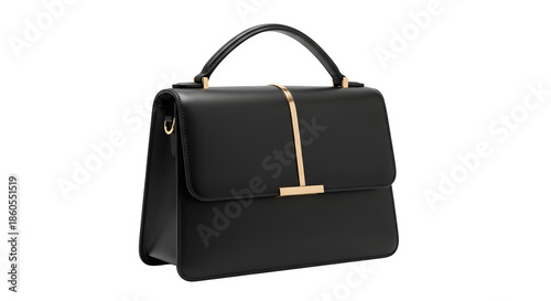 Black leather briefcase isolated on transparent background