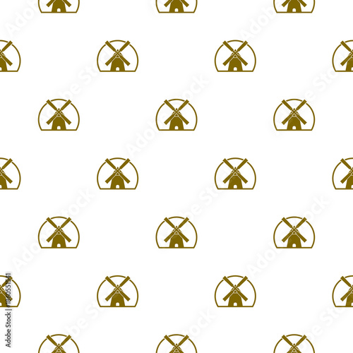 Ancient windmill pattern seamless isolated on white background