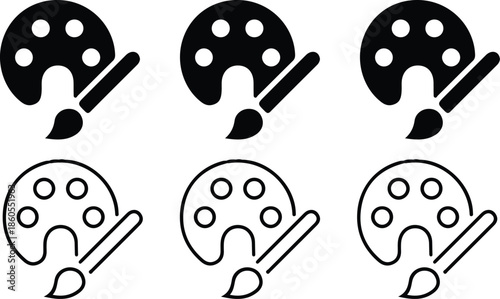 six paint brush black black line icons set vector editable stroke collection illustration design art 