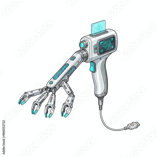 vector illustration of a portable blue screen robot arm isolated