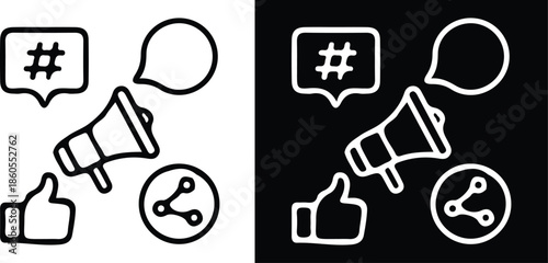 digital marketing white black line icons set vector illustration social marketing design 