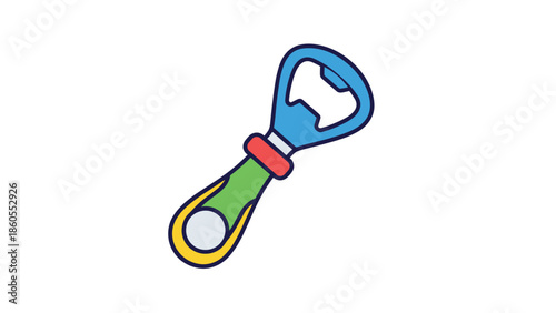 Colorful cartoon bottle opener on white background, Generative AI.