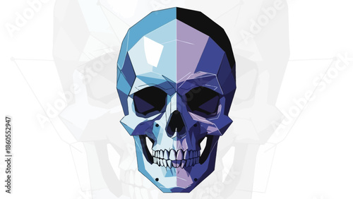An isolated black and white vector illustration of a scary human skull and crossbones symbol representing a pirate death head with teeth and bones for a Halloween horror tattoo