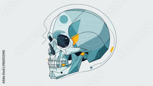 Vintage grunge tattoo design featuring a black vector illustration of a gothic skull with wings and abstract elements as a scary pirate death symbol for a halloween horror banner