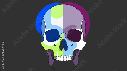 A scary 3d illustration of a human skull and crossbones on a black background serves as an evil pirate symbol of death and danger for a horror design