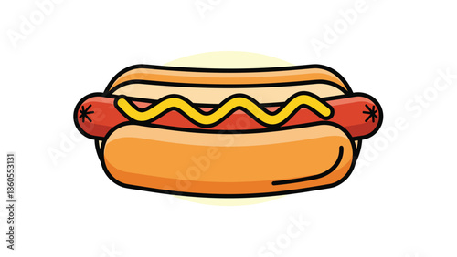 Delicious hot dog with mustard on a bun tasty food illustration, Generative AI.