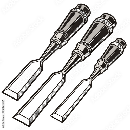 Isolated 3d set of screwdrivers and screwdriver bits with sharp metal steel equipment for repair work and construction industry tools on white background