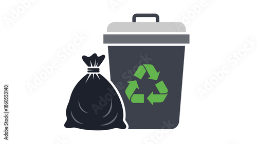 Recycling bin with trash bag for eco-friendly waste management, Generative AI.