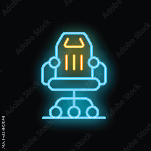 Neon office chair glowing on a black background, perfect for design projects related to office life, work from home, or furniture