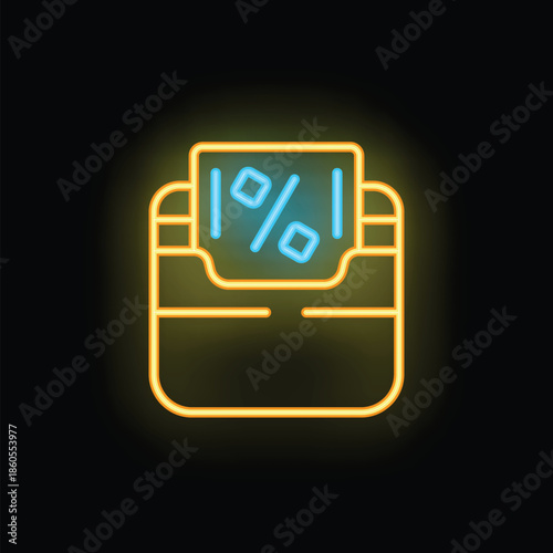 Neon wallet icon glowing on dark background, representing financial savings and secure transactions