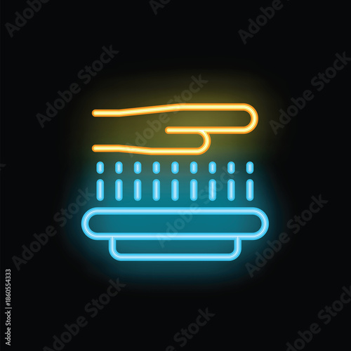Neon sign icon of a hand seeding crops in a smart farm