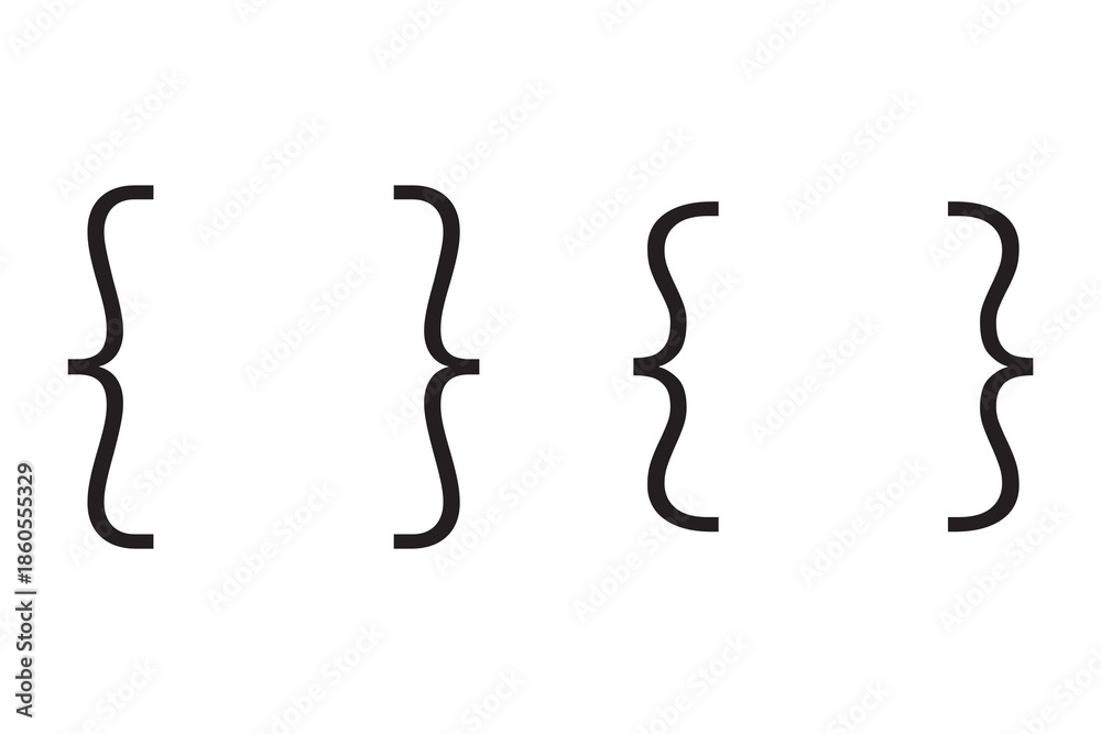 Fototapeta premium Text brackets. Curly bracket icons, typography braces pairs for quotation frame banners and quote box designs. Texting borders isolated vector symbols set.