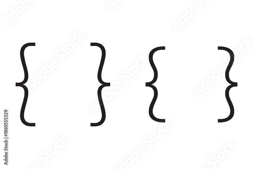Text brackets. Curly bracket icons, typography braces pairs for quotation frame banners and quote box designs. Texting borders isolated vector symbols set.