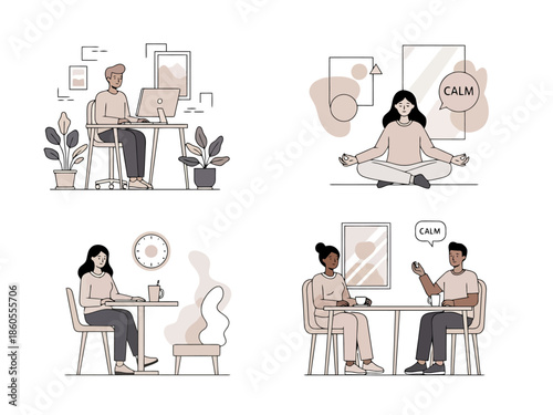 Diverse People Engaging in Work Wellness and Social Connections in Modern Settings