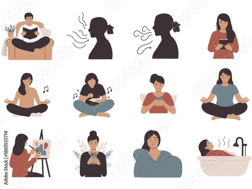 Diverse Activities for Wellness and Relaxation Collection People Enjoying Hobbies