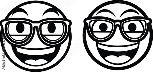 Two black and white cartoon faces wearing glasses eyewear