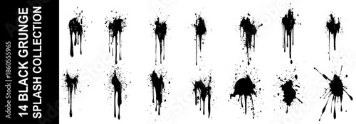 Set of ink splashes, paint brush strokes and blots of different shapes 