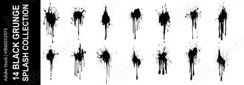 Ink drops and splashes. Artistic dirty grunge abstract spot vector set. Illustration monochrome drip splash