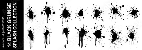 Ink drops and splashes. Blotter spots, liquid paint drip drop splash and ink splatter. Artistic dirty grunge abstract spot vector set