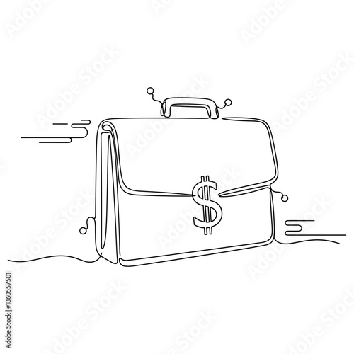 Line art briefcase with dollar sign symbolizing business and finance, no editable stroke