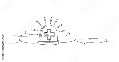 Continuous line drawing of ambulance siren with cross design, no editable stroke