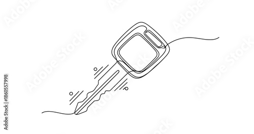 Minimalist line art of a car key in motion, no editable stroke