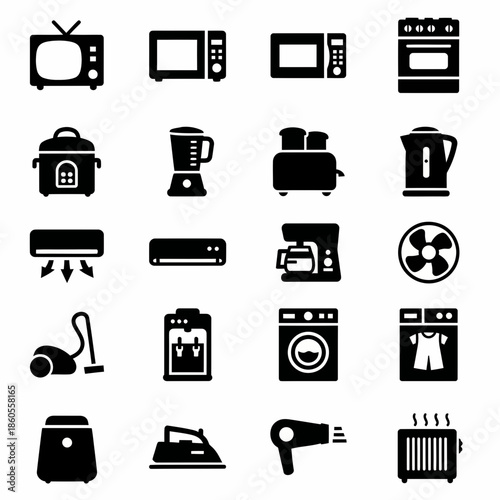 Collection of home appliances and electronic devices, symbolizing modern living and convenience