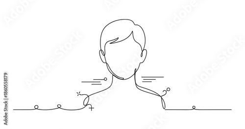 Minimalist line art of human with abstract technology elements, no editable stroke