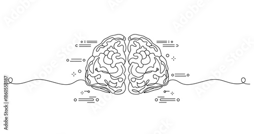 Abstract linear brain design with geometric elements on white background, no editable stroke
