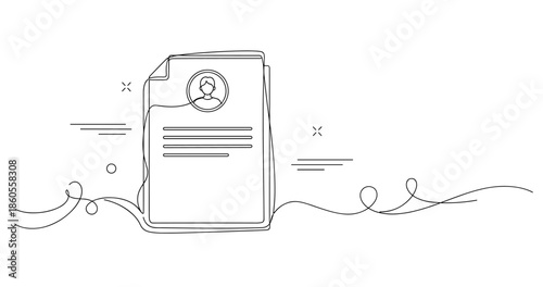 Minimalist line art resume with profile picture and decorative elements, no editable stroke