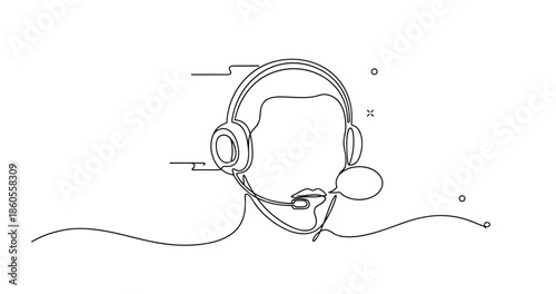 Continuous line art drawing of person with headset microphone, no editable stroke
