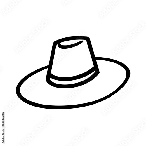 Illustration of a pilgrim hat with a wide brim and a dark band around the base of the crown drawn in black lines