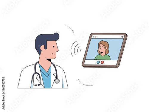 Telemedicine Consultation Doctor on Screen Discussing Health with Patient via Digital Device