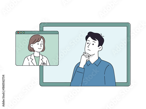 Patient Consults Doctor Online Via Video Call for Medical Advice or Diagnosis