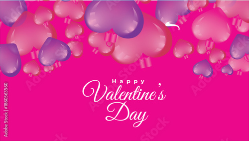Floating hearts and valentine s day message on a vibrant pink background
