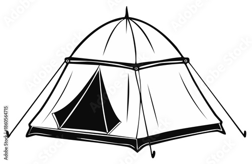 Simple Outline Drawing of a Canvas Camping Tent Secured with Guy Lines