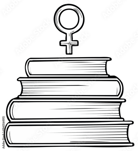 Feminism Symbol Placed on Pile of Books for Women's Education and Empowerment