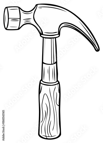 Simple Line Drawing of a Claw Hammer Tool for Construction and DIY Projects