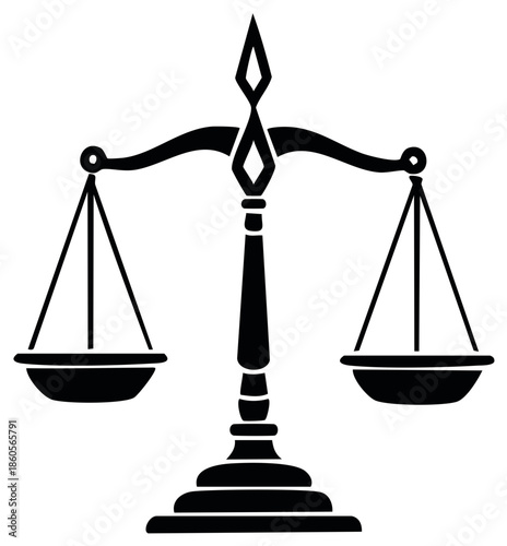 Balanced justice scales symbol representing legal fairness and impartiality, an emblem of law courts and judicial systems, silhouette illustration