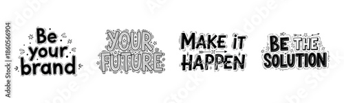 Hand-drawn inspirational typography with motivational quotes and doodles