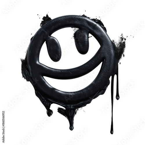 Dark and gritty distressed smiley face with dripping effect isolated on transparent background