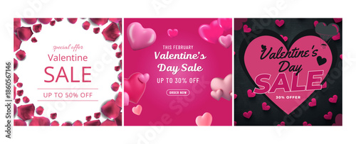 Valentine's Day Sale off Poster or banner with many sweet hearts and sweet gifts on red background.Promotion and shopping template or background for Love and Valentine's day 