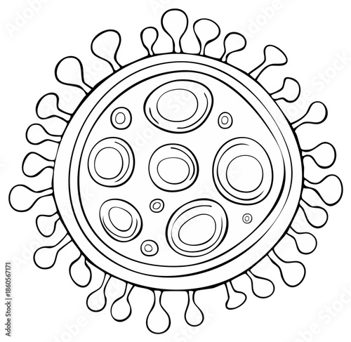 Stylized Microscopic Virus Particle Outline Illustration for Disease and Infection